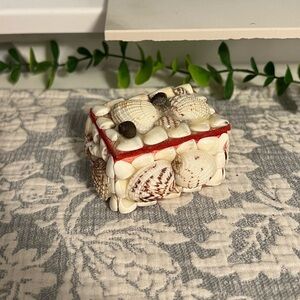 Seashell Trinket Box with Red Accents
